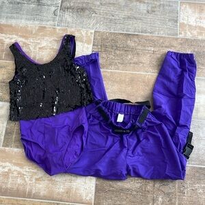 Womens SA Purple & Black Dance Outfit Leotard & Cargo Pants Small